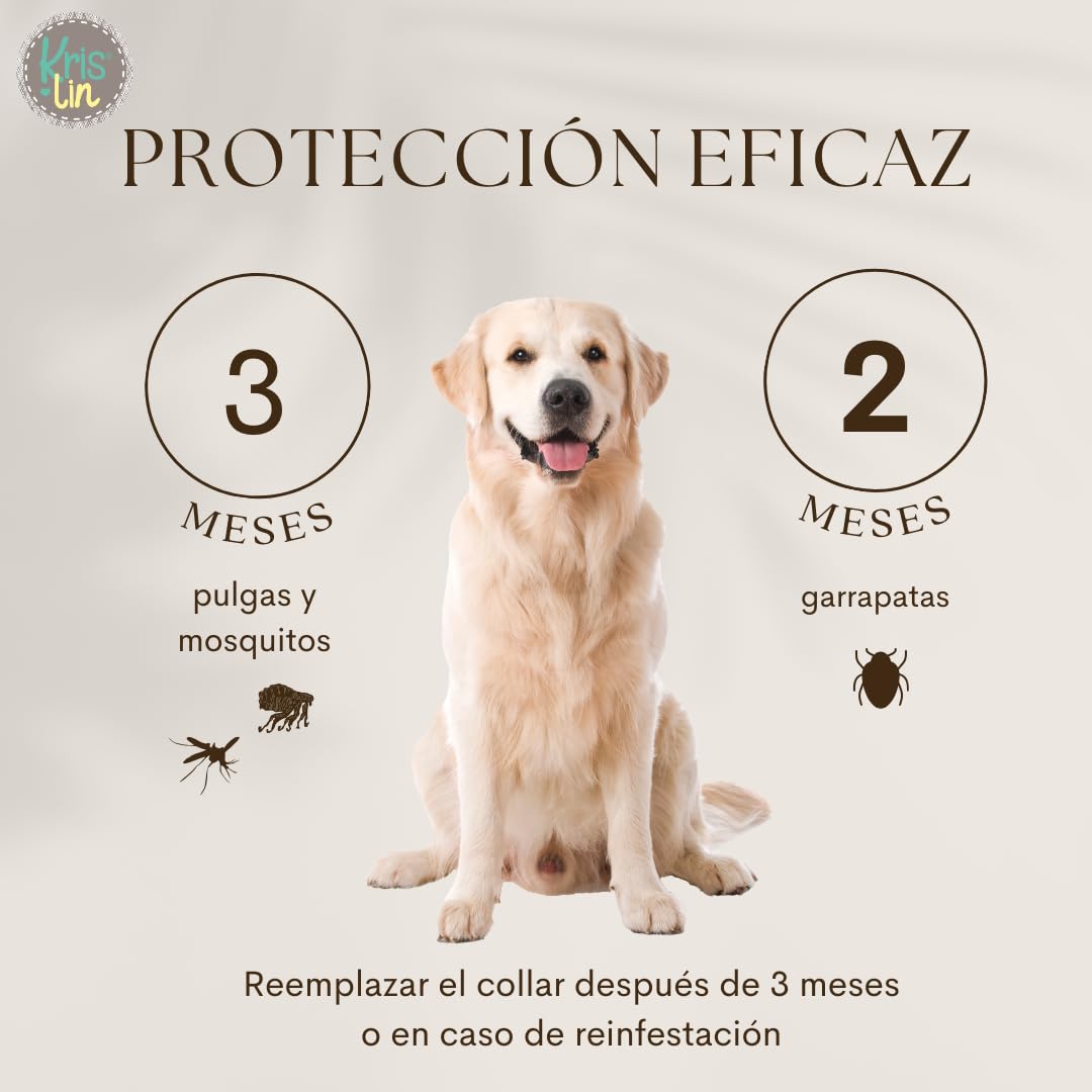 Pack de 8 Collares antiparasitarios para Perros con Margosa, geraniol y lavandino | Protección contra garapatas, Moscas, Mosquitos y flebótomos | Cítrico | Marrón | 57 cm