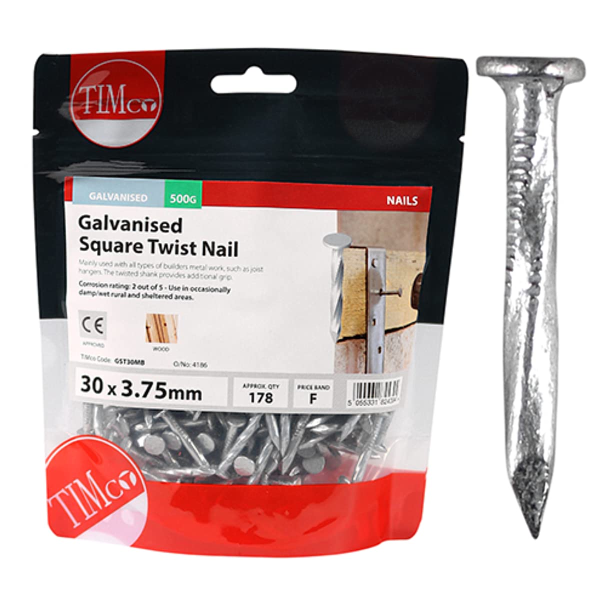 TimCo GST30MB Galvanized Square Twist Nail 30 x 3.75 - (0.5kg Bag)