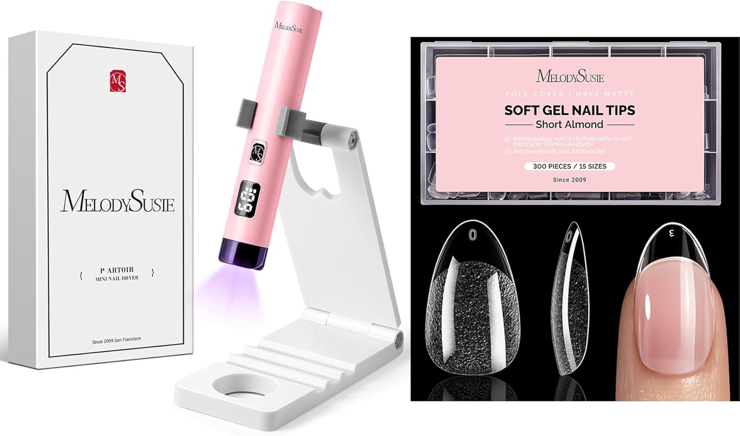 MelodySusie Handheld UV Light Short Almond Nail Tips