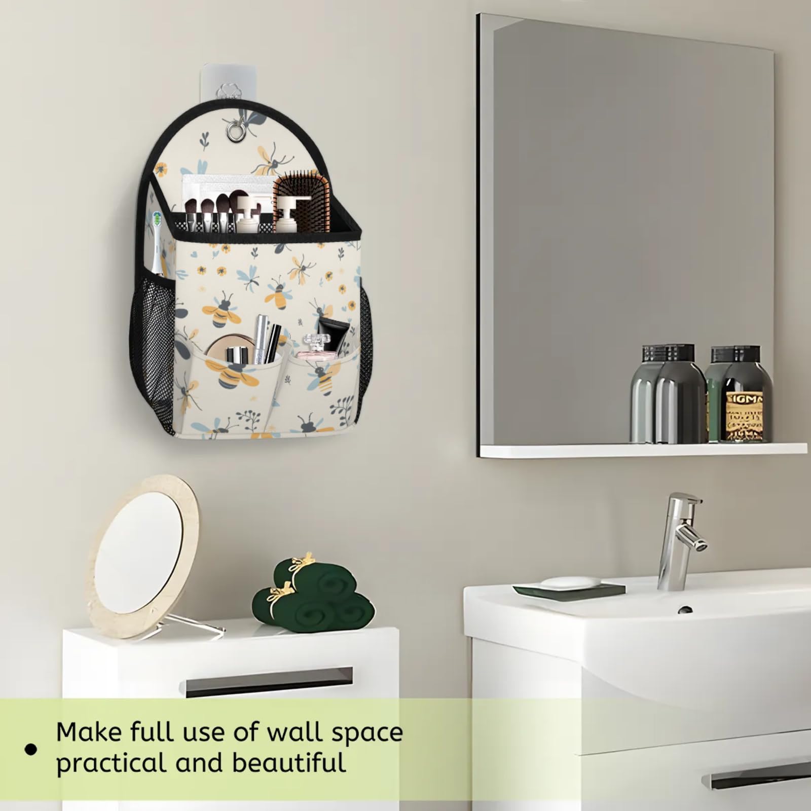 Ape Honey, confezione da 2 organizer da appendere alla parete, con tasca portaoggetti in tessuto, cesto portaoggetti per cucina, bagno, organizer