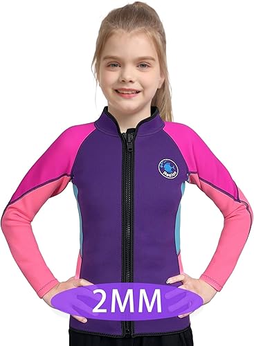 Miniatura 5 de Traje de neopreno para niños y niñas, 0.079 pulgadas, 0.118 pulgadas, manga larga, cremallera frontal, chaqueta térmica para mantener el calor,