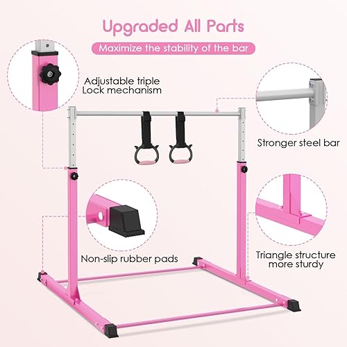 Miniatura 11 de Safly Fun Gymnastics Bar for Kids Ages 3-15 Sturdy Steel Home Gym, Adjustable Height (3 to 5 ft) with Anti-Slip Base, Easy Assembly Azul