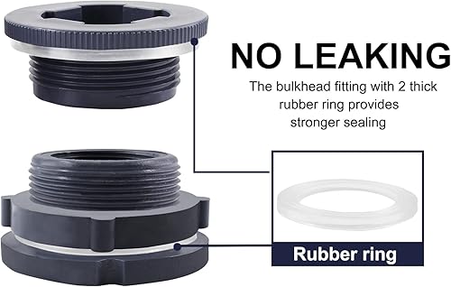 Miniatura 3 de Rierdge 2" Hembra PVC Bulkhead Fitting, conector de tanque de agua con tapones para barriles de lluvia, acuarios - gris oscuro