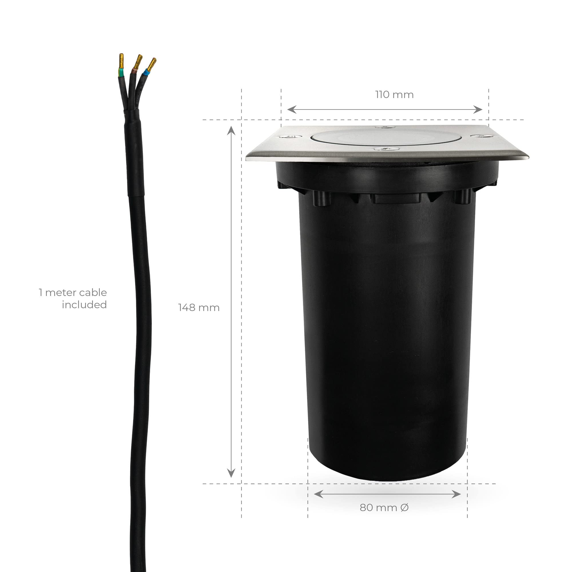 Ledvion - LED Ground Spot, Square Lamp, IP67, GU10 Fitting, 1m Cable, LED LampOutdoor Lighting, Black, 1x Square - Image 2
