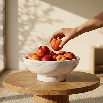 MARBLE RANGE Fruit Bowl White 10 Inch Handmade Stone for Kitchen Countertop, Dining Table & Home Decor | Decorative Serving for Fruit, Snacks & Kitchen Essentials Organizer