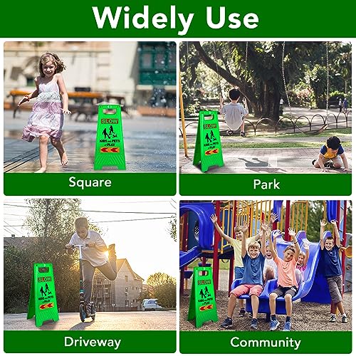 XPCARE Kids Playing Sign - Street Safety Sign with Reflective Tapes, Caution Slow Down, Kids & Pets at Play Warning (4PACK-Green) - Thumbnail 6