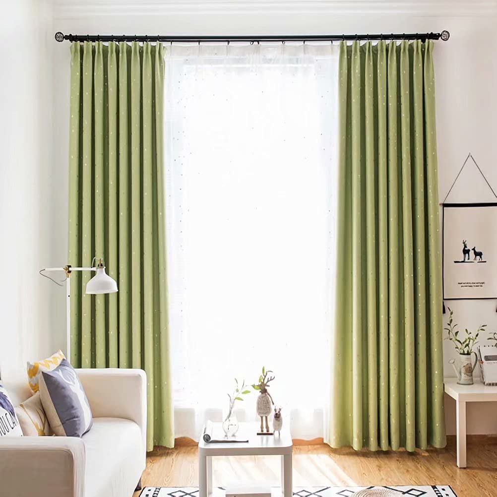 Amazon Co Jp Macohome 緑 かわいい カーテン 遮光率80 断熱 星柄 箔プリント 夏 掃き出し窓 腰窓 出窓 リビングルーム 子供部屋 居間 2枚組 グリーン 幅100cm 丈118cm ホーム キッチン