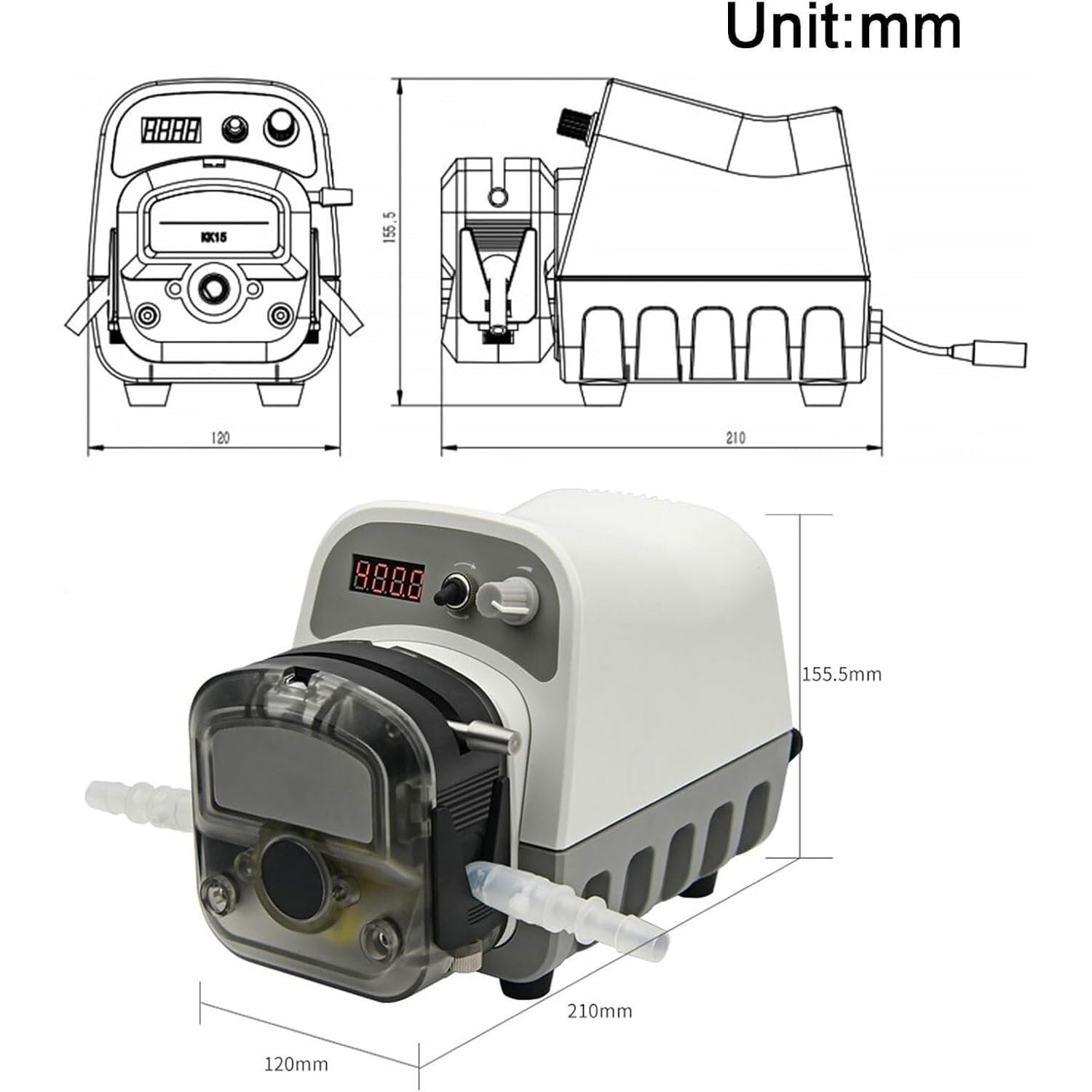 Schlauchpumpe 1500ml/min, 400rpm Laborflüssigkeitsdosierpumpe mit Vorwärts-/Rückwärtsschalter, LED-Anzeige für genaue Flüssigkeitsübertragung