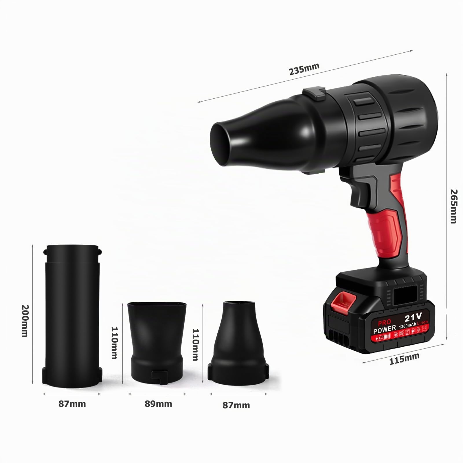 Soplador de Aire Potente 800W, 35000RPM Soplador de Hojas Inalambrico con 1300mAh Bateria, para Jardín, Coche, Patio, Nieve