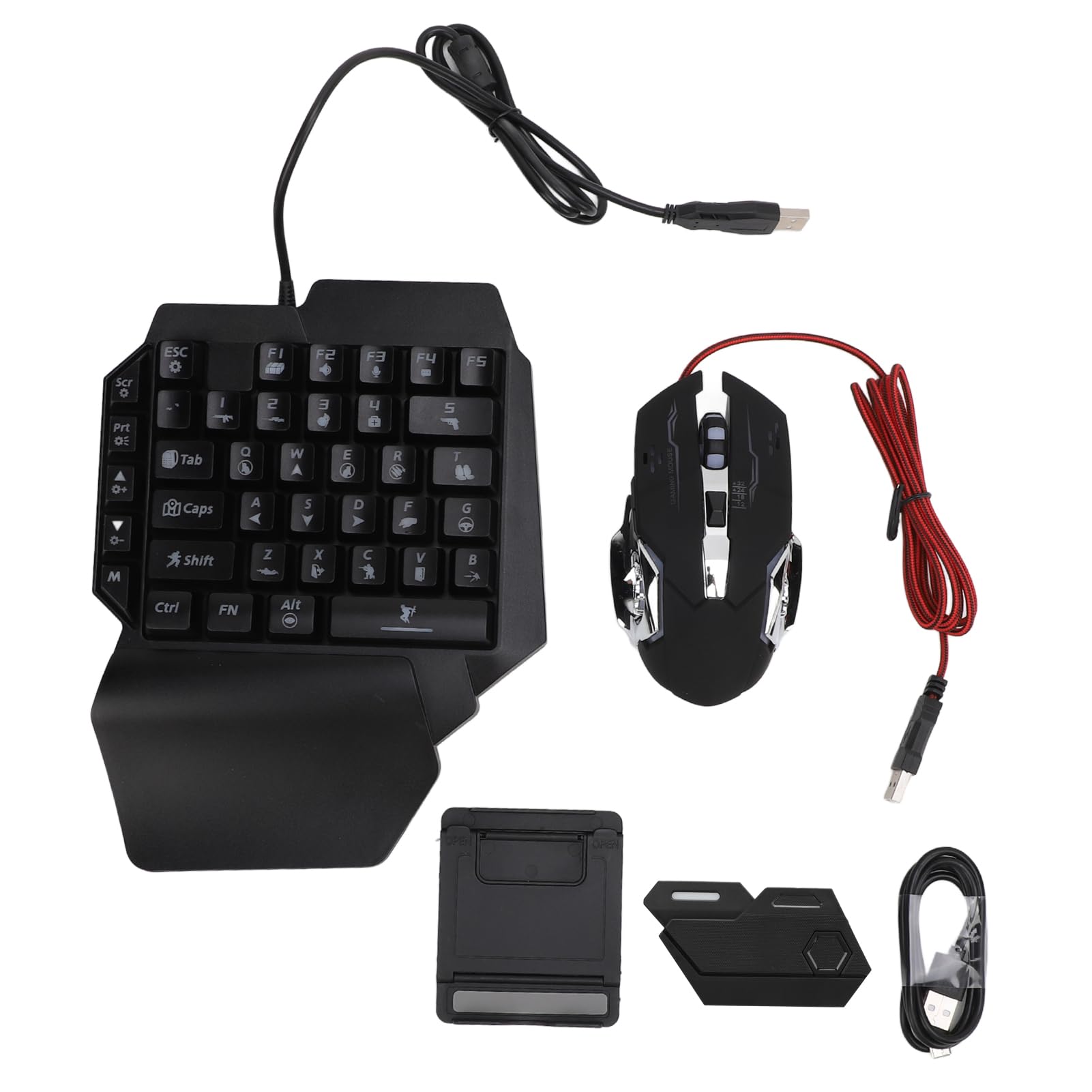 Hidyliu Combinación de Teclado y Mouse para Juegos con una Sola Mano con Soporte para Teléfono Bluetooth para Jugadores Móviles Diseño RGB 4 en 1 con Cargador de Alta Velocidad