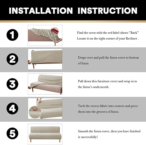 Miniatura 6 de Funda elástica para futón sin brazos, funda para futón tamaño matrimonial y queen, funda para sofá de futón, funda protectora de muebles con parte