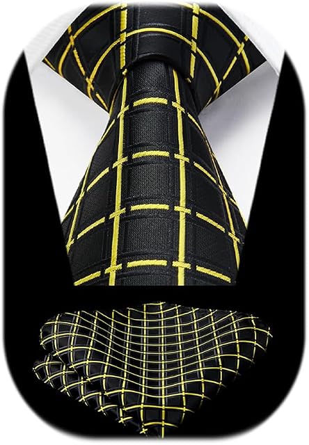 HISDERN Men's Tie and Pocket Square - Plaid Ties for Men Polka Dot Necktie with Handkerchief Set Formal Classic Wedding Neckties