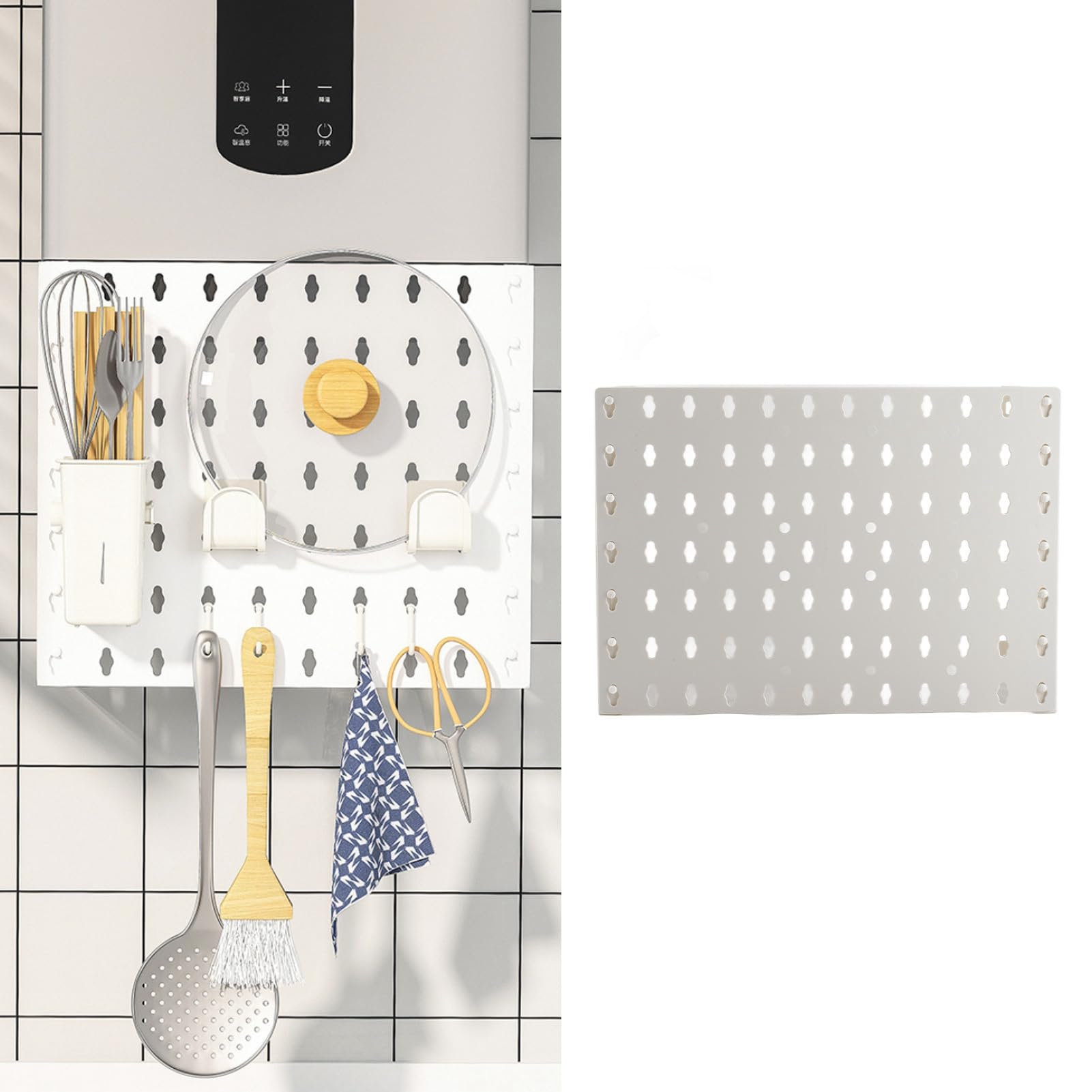 Pssopp Pannello Forato da Parete, Kit per Montaggio a Muro con Custodia per Tubi Caldaia e Cuscinetti Autoadesivi per Organizzazione Bagno e, Grande