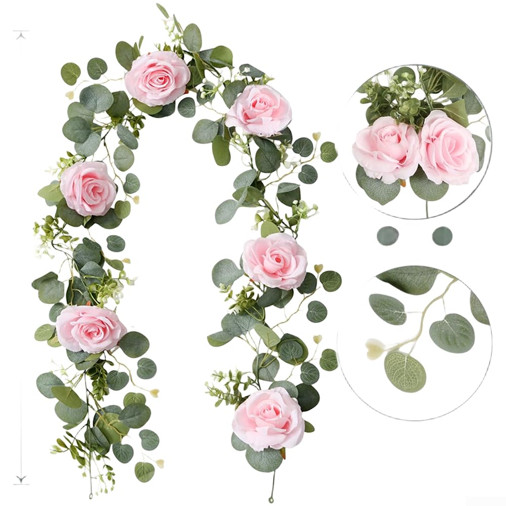 Guirlande de roses artificielles eucalyptus 175 cm sans entretien pour arche et jardin