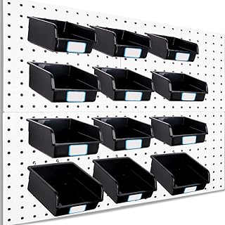 Fvstar Pegboard Bins Kit 12pcs Black Pegboard Storage Tool Peg Borad Workbench Bins Organize Hardware Accessories,Plastic Pegboard Bins for Garage,Craft,Workshop Organization
