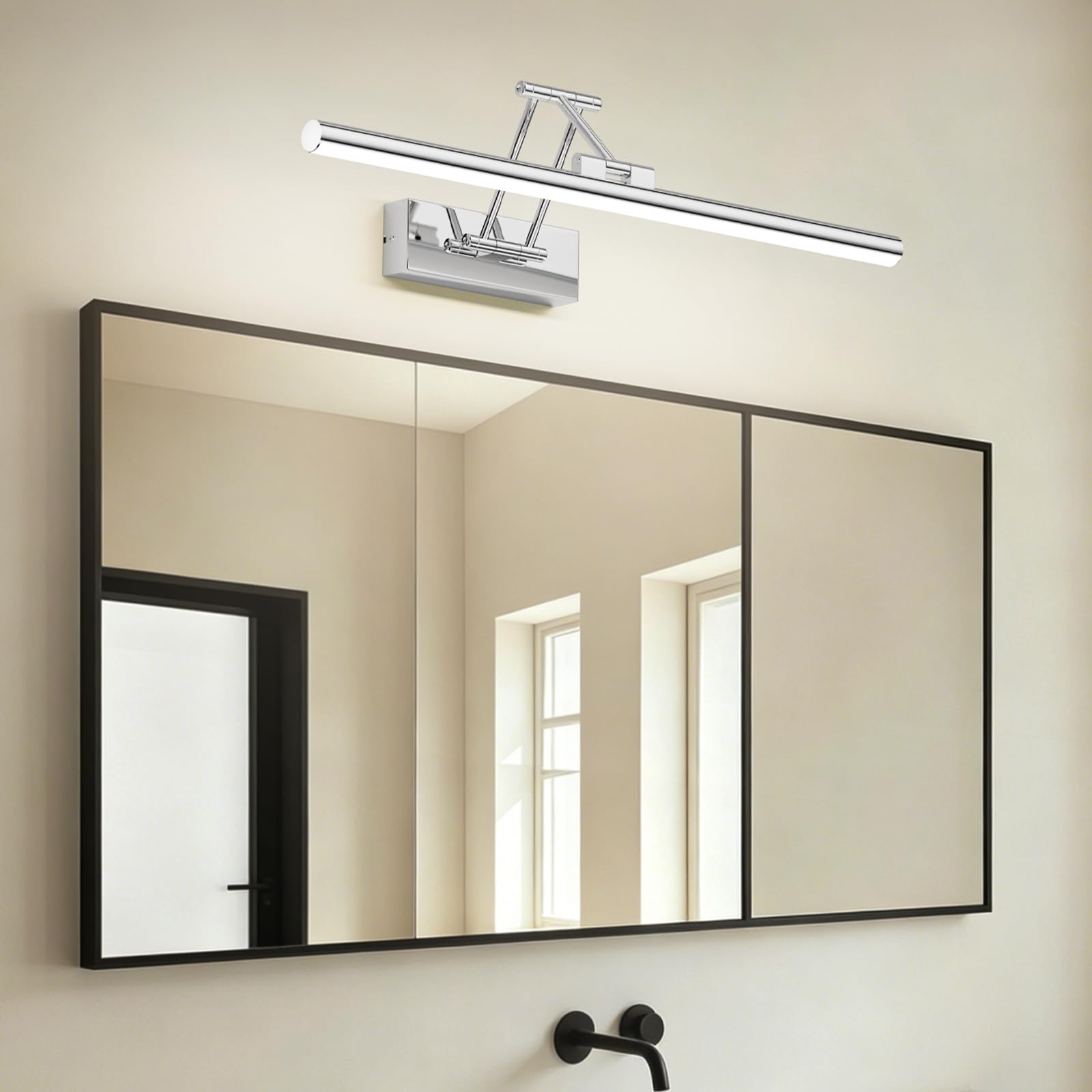 Klighten LED Lámpara de Espejo LED 50cm, Lámpara de Espejo 16W 1200 LM,Lamparas Espejo Giratorias para Baño IP44,Aplique de Espejo de Baño, Blanco Frio 5500K, Chrome