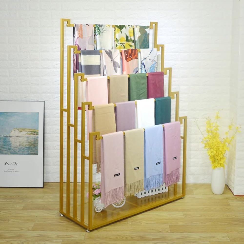 Corbatero organizador cinturones percha pañuelos Oro Soporte De Bufanda De Seda Exhibición Comercial, Estantes De Ropa De Pie Para Chales, Hijab, Pantalones, Jeans, Manta, Tela Y Toalla, Marco De Hier