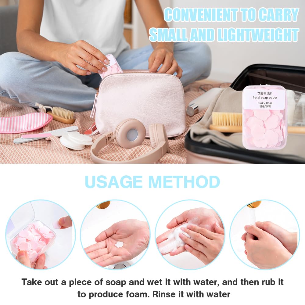 Papier à Savon Portable en Boîtes Mini 8 Pièces Feuilles de Savon de Voyage Jetables avec Boîte Plastique Camping