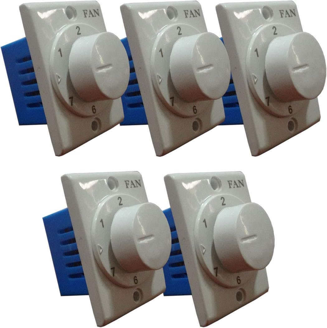 Hi-PLASST Socket7 (5pcs) 1M Socket Type Regulators, 7-Step,Non-Modular Step Type Fan Regulators for Home & Offices (White) (L*B = 5.5 * 4cm)-Pack of 5