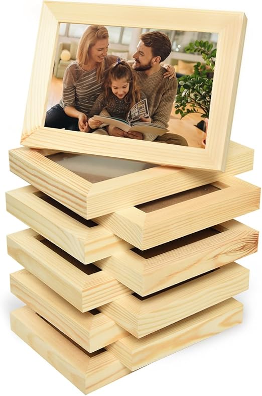 Vumdua 10 Pack Wood Picture Frames for Crafts, Unfinished Wood Photo Frames, DIY
