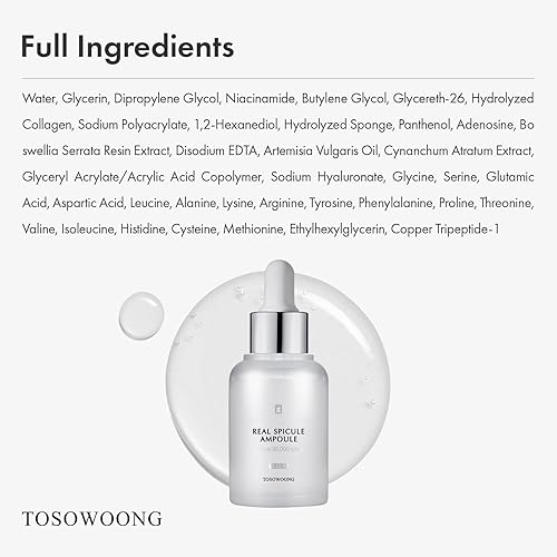 Miniatura 7 de TOSOWOONG Ampolla real Spicule con 30,000 inyecciones, niacinamida, pantenol, suero líquido potenciador de la piel, minimizador de poros,