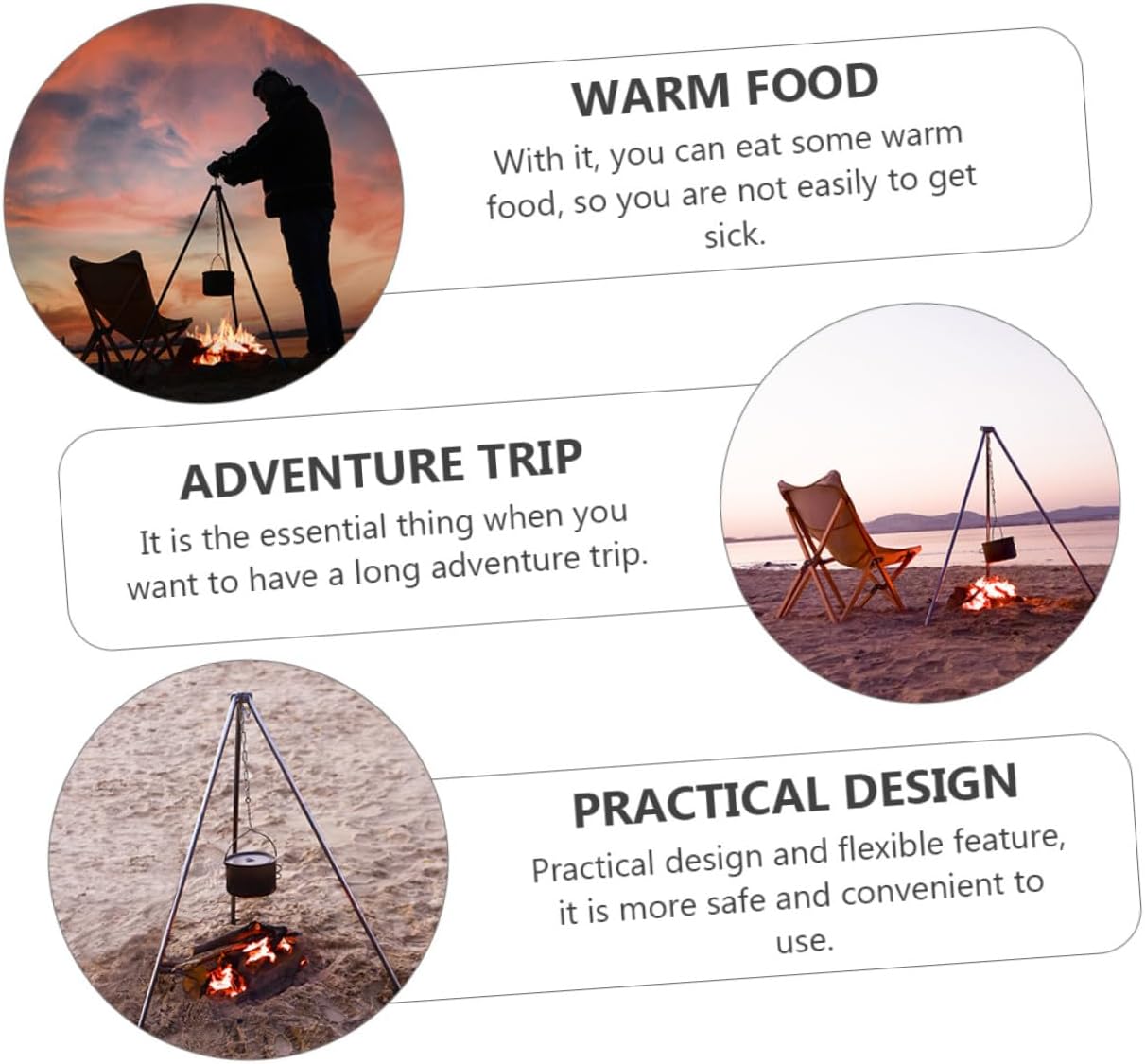 Adjustable Camping Tripod Pot Bracket Stand Lightweight Aluminum Alloy Cookware Holder for Outdoor Hiking BBQ Picnic Cooking