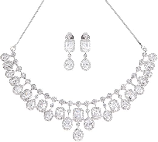 Karatcart Silver Toned American Diamond Studded Jewellery Set for Women