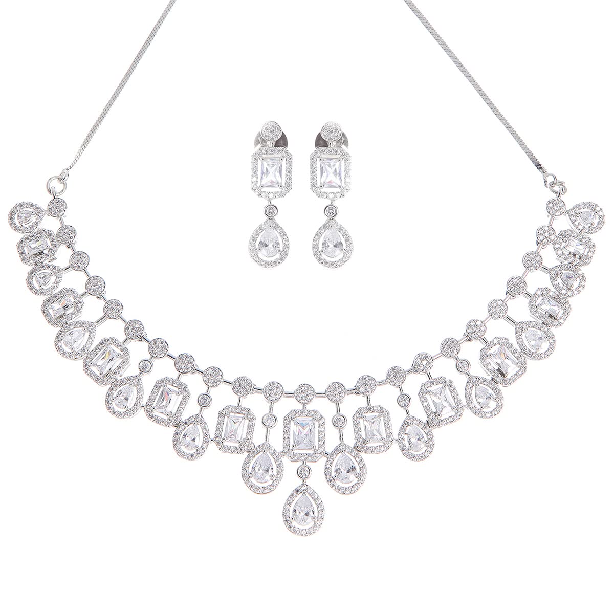 Karatcart Silver Toned American Diamond Studded Jewellery Set for Women