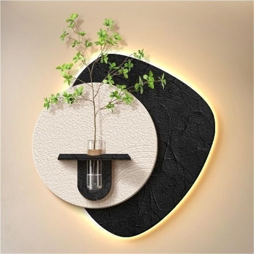 Ejmpsgw Wall Art Decor with LED, Sandstone Texture Wall Decoration with Artificial Green Plants, Wall Hanging for Living Room, Bedroom, Dining Room and Entrance(Brown,31.4 * 31.4in)