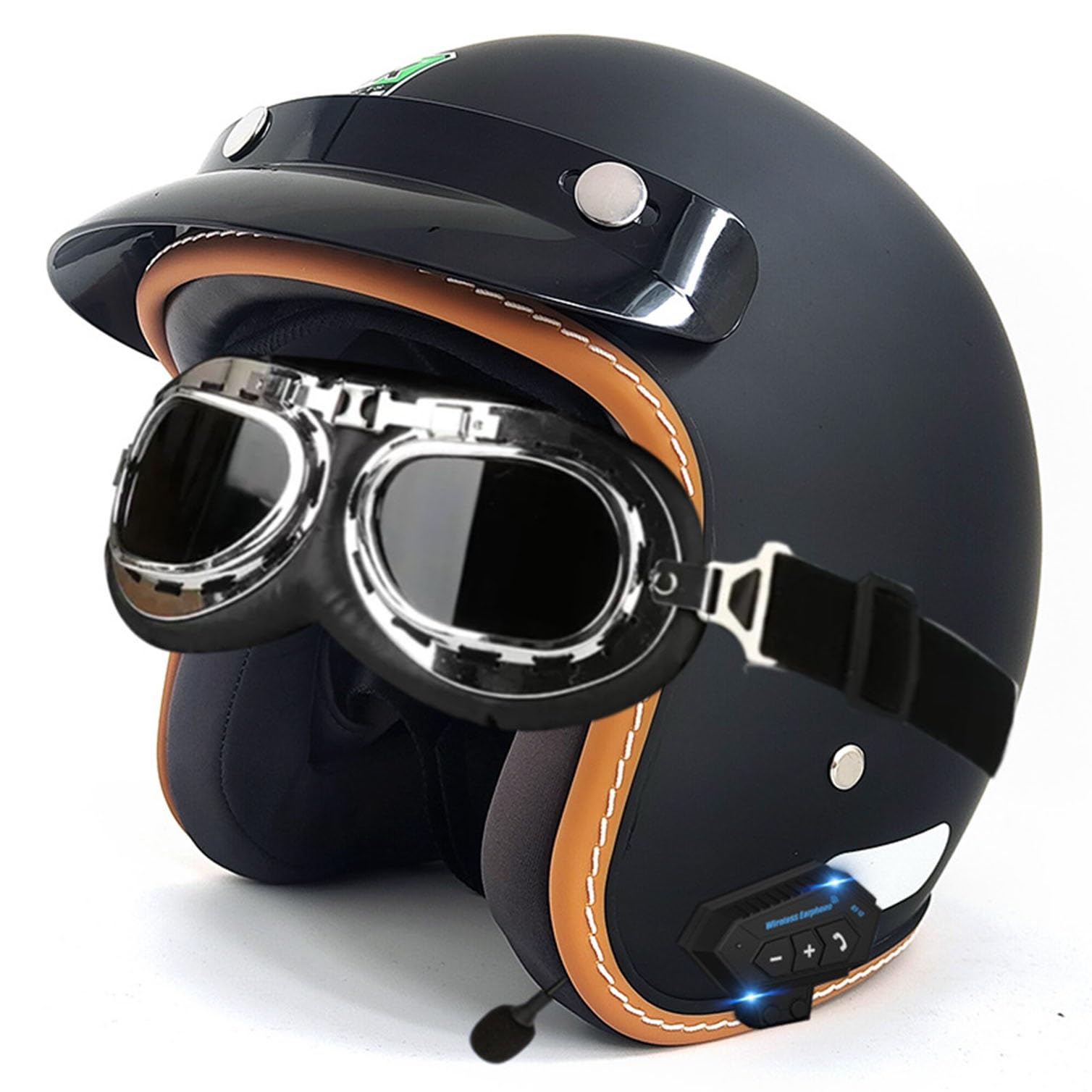 Casque moto avec écouteur Bluetooth jet demi casque rétro M