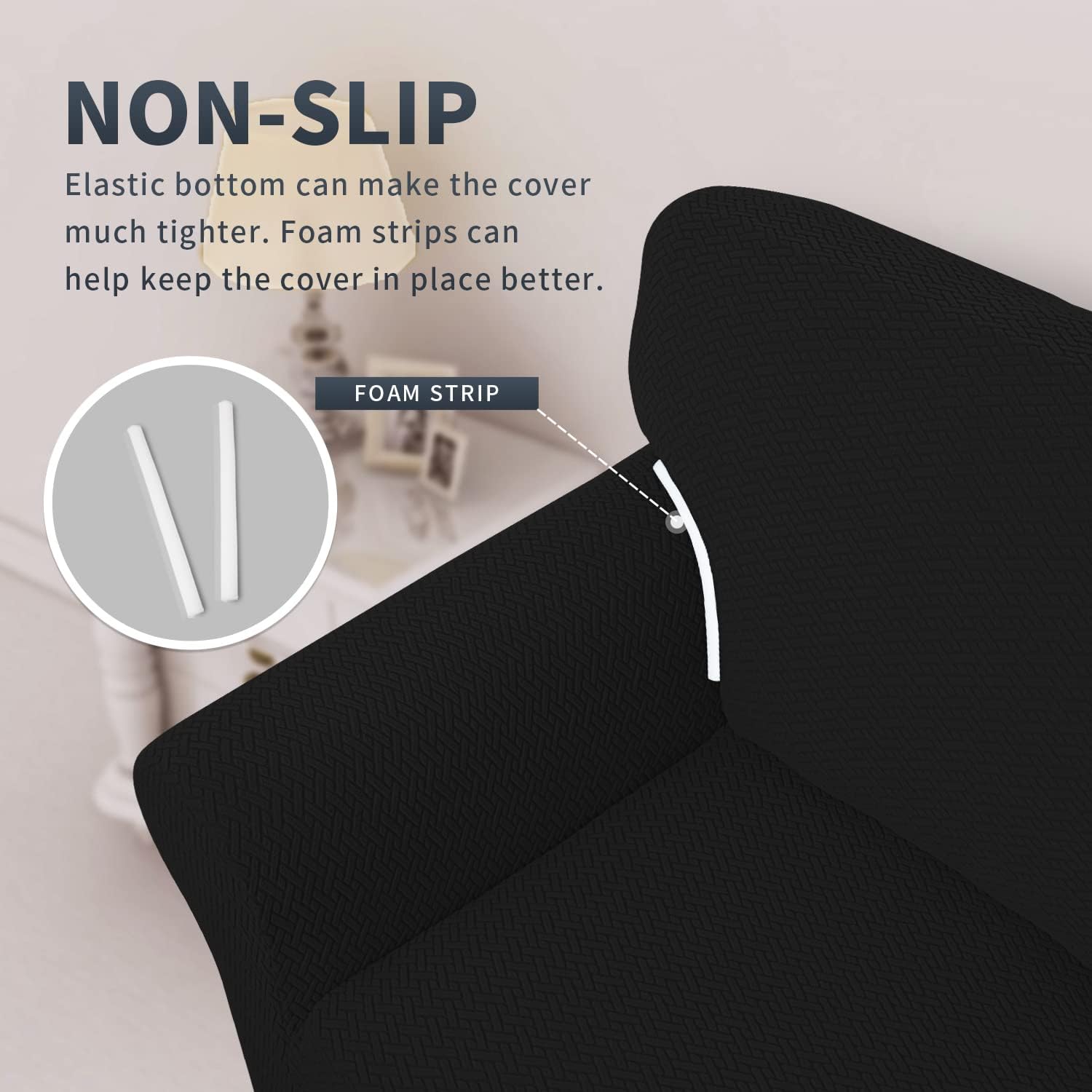 Easy-Going Stretch Jacquard Couch Cover, 1-Piece Soft Sofa Cover, Sofa Slipcover with Anti-Slip Foams, Washable Furniture Protector for Kids, Pets (Sofa, Black)
