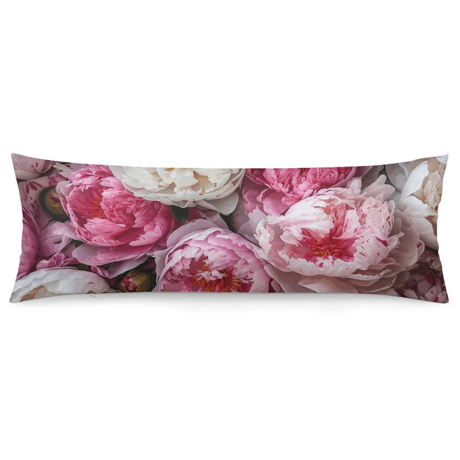2 Pack Pillow Cases for Hair and Skin, Soft Breathable Pillow Case Covers with Hidden Zipper, Peach and White Peonies Pillowcase 20"x54" Pillow Covers for Sleeping Gift