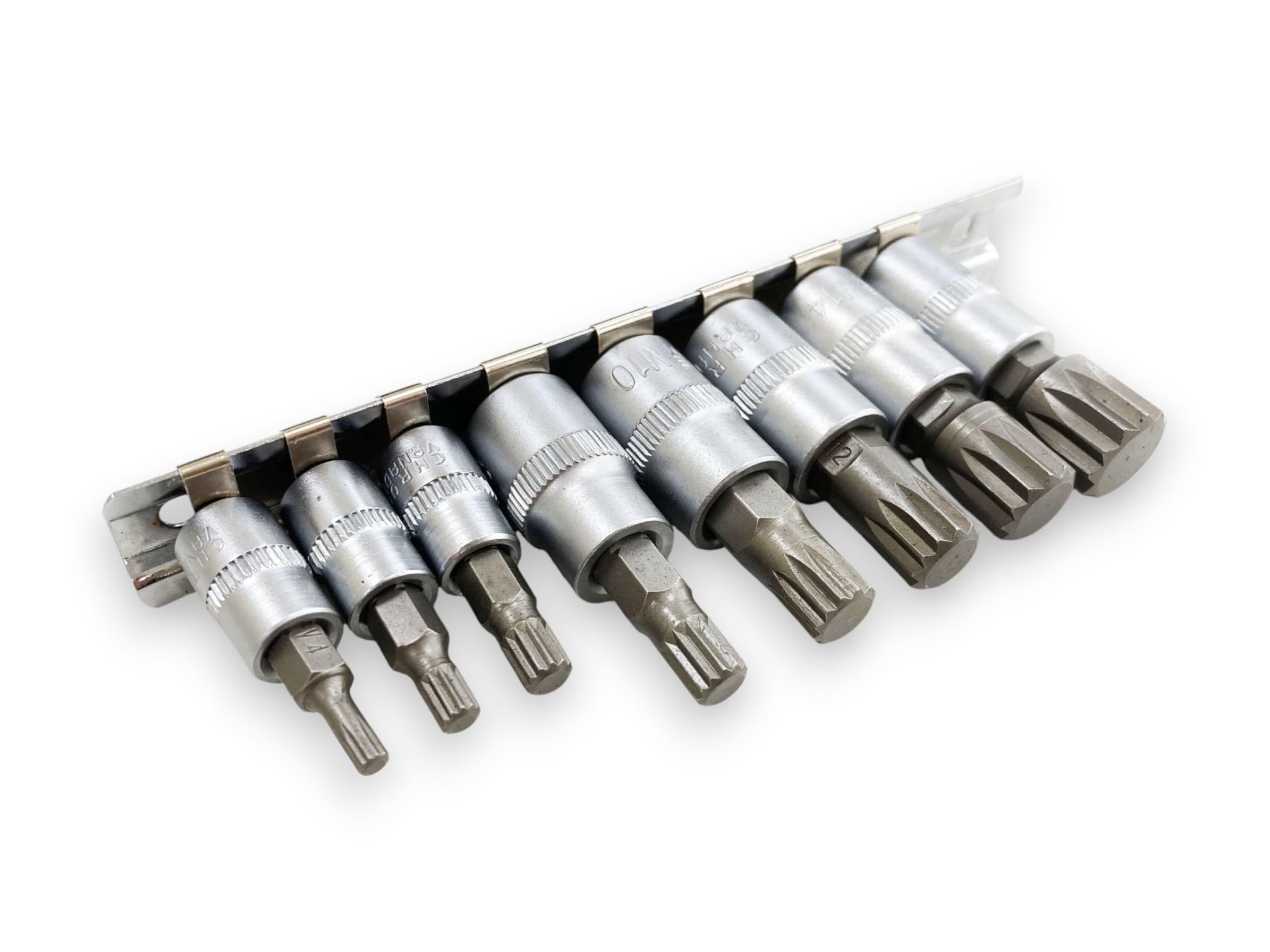 Spline Bit Socket Set 8Pc 12 Point Triple Square Bits 1/4 & 3/8 Drive M4-M16