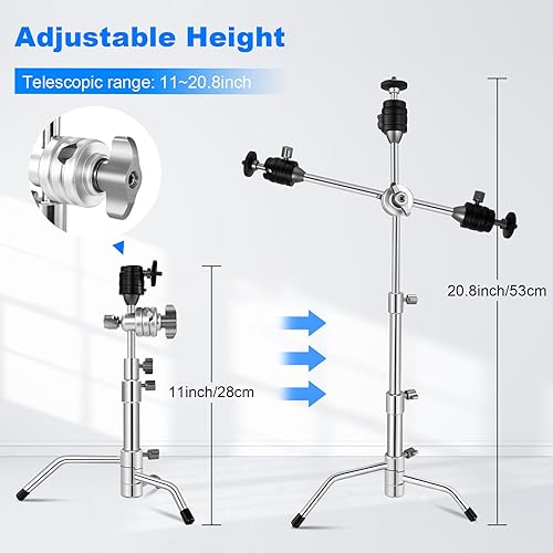 Miniatura 2 de Soonpho - Mini trípode con brazo de pluma y cabeza de bola, soporte de luz ajustable de 11 a 20 pulgadas con brazo de sujeción de 13 pulgadas para