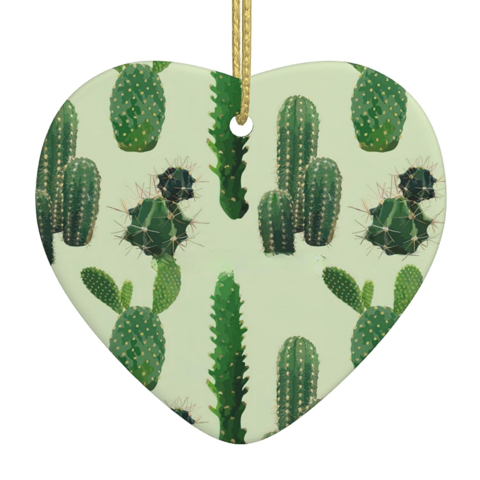 Nbtghga White Cactus. Print Christmas Ornaments, Ceramic Hanging Ornament, Xmas Tree Decoration, Holiday Home Decor