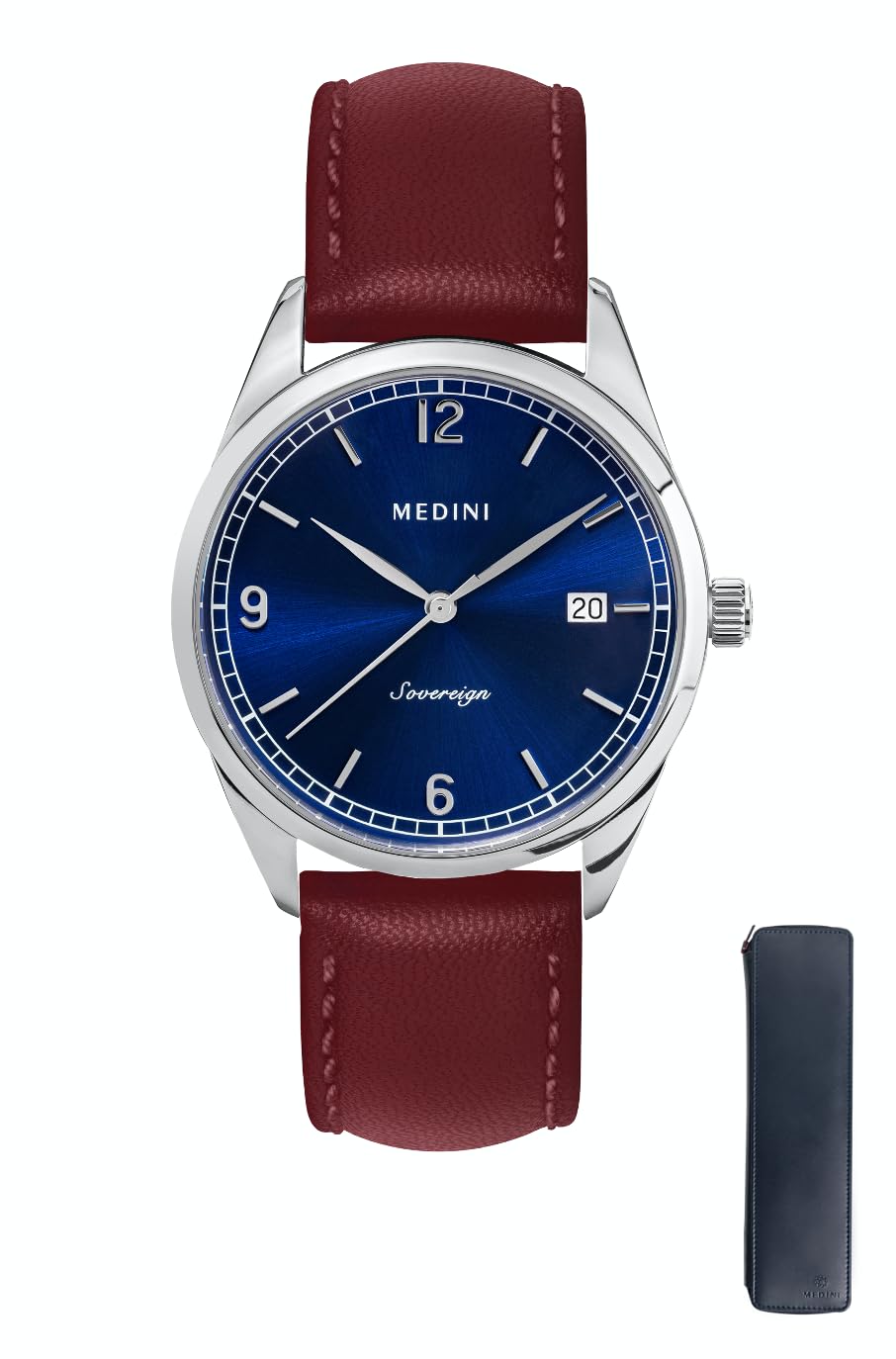 MEDINISovereign Blue - AR-Coated Sapphire Crystal Glass, Ruby Strap, and Blue Cover