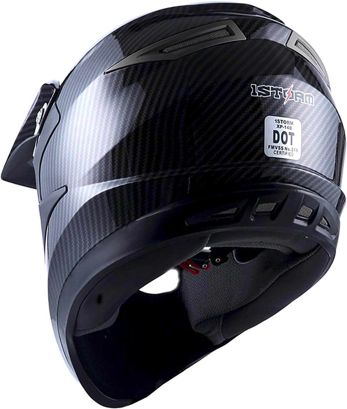 1Storm Adult Motocross Helmet Off Road MX BMX ATV Dirt Bike Mechanic HGXP14B Carbon Fiber Black HGXP14B