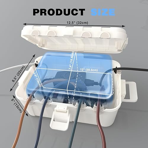 Miniatura 94 de Flemoon Caja eléctrica grande para exteriores (12.5 x 8.5 x 5 pulgadas), cubierta de cable de extensión impermeable IP54 resistente a la intemperie