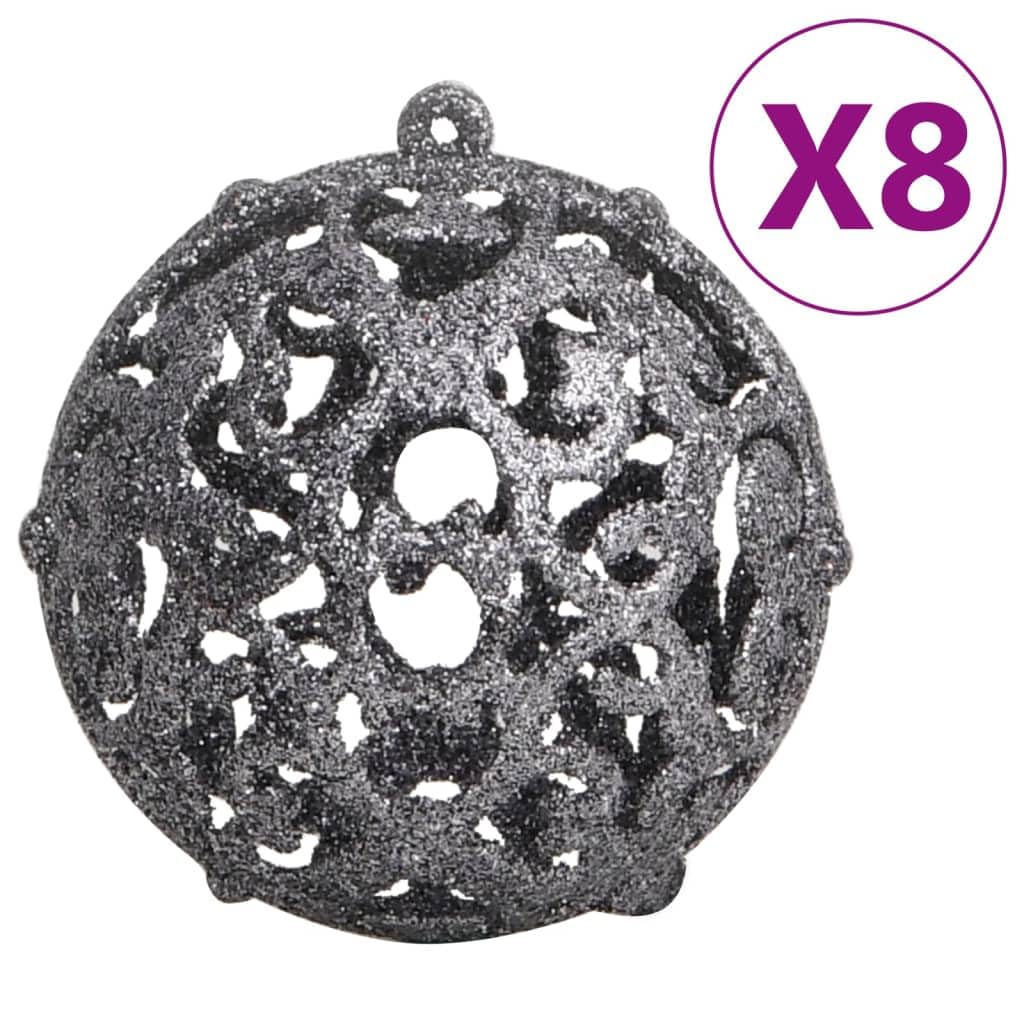 Juego de bolas de Navidad de 111 unidades, color blanco y gris, inastillables, de color mate, con purpurina, huecas, para árboles y hogares, 3, 4, 6 cm de diámetro, incluye estrellas