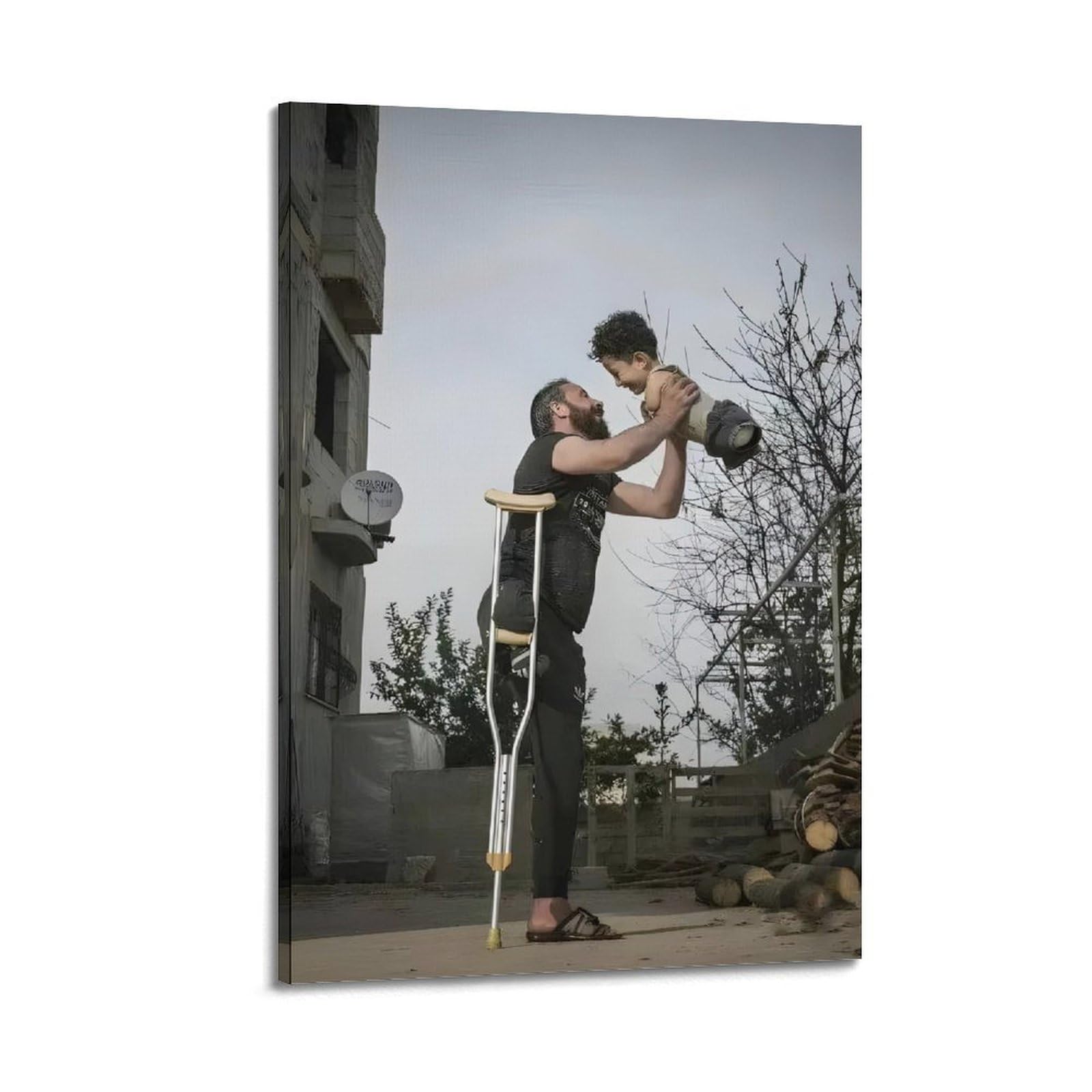XKUGA Mid-East Conflict Anti-War Poster Ruins Refugee Family Modern Decorative Canvas Prints - Ideal Wall Art for Family, Man Cave, Game Room, Boys & Girls Bedroom 20x30inch(50x75cm)