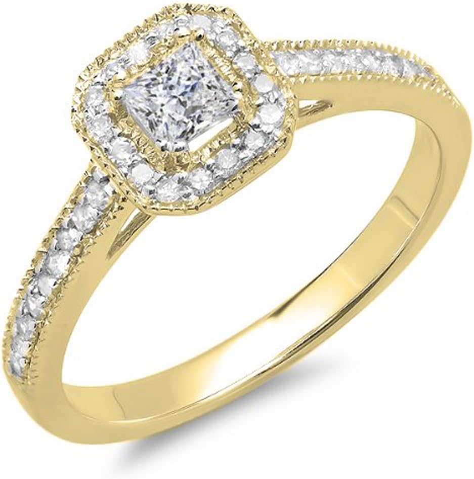 Dazzlingrock Collection 0.50 Ctw 10K Solid Gold Princess & Round Diamond Womens Halo Bridal Engagement Ring