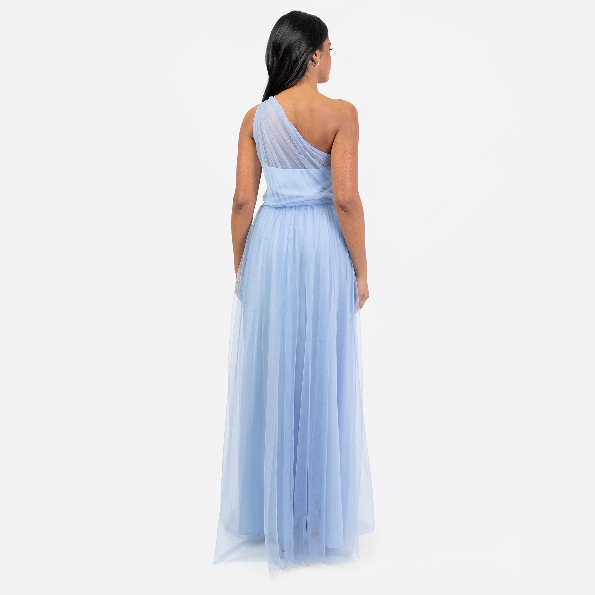 Maya Deluxe Women's Maxi Dress Ladies One Shoulder Embroidered Sequin Embellished Tulle Split Asymmetric Bridesmaid Prom Ball Gown Donna