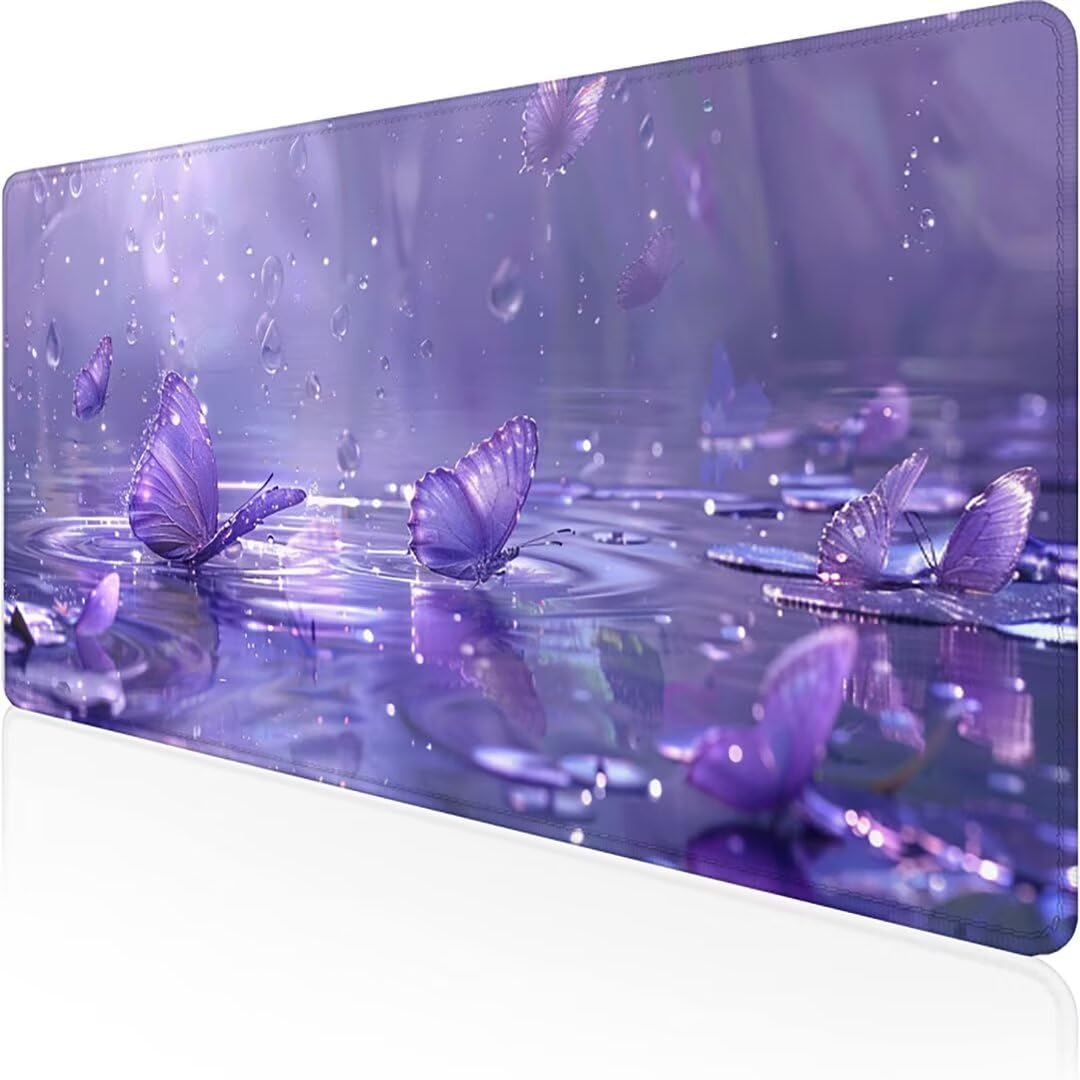 Tappetino per mouse da gaming, XXL, grande, con gomma impermeabile e antiscivolo, per PC, MacBook, laptop, gaming, casa 1200 x 600 x 3mm Viola Farfalla