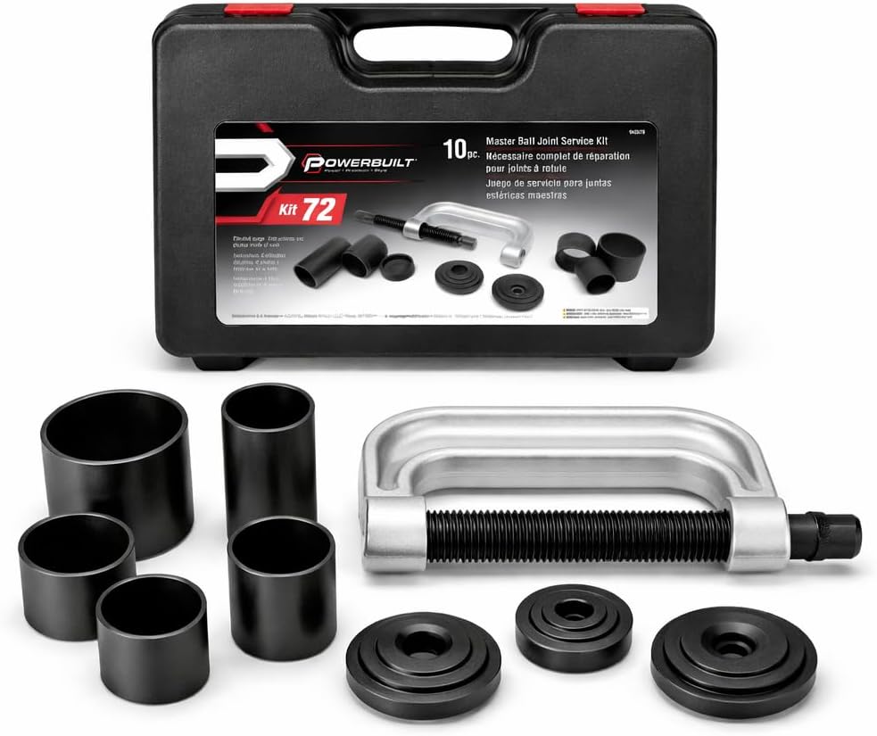 Powerbuilt Ball Joint Master Service Tool Kit, 10 Piece, Remove and Replace Ball Joints and U-Joints, Cars, Light Trucks, Storage Case - 940579, Black