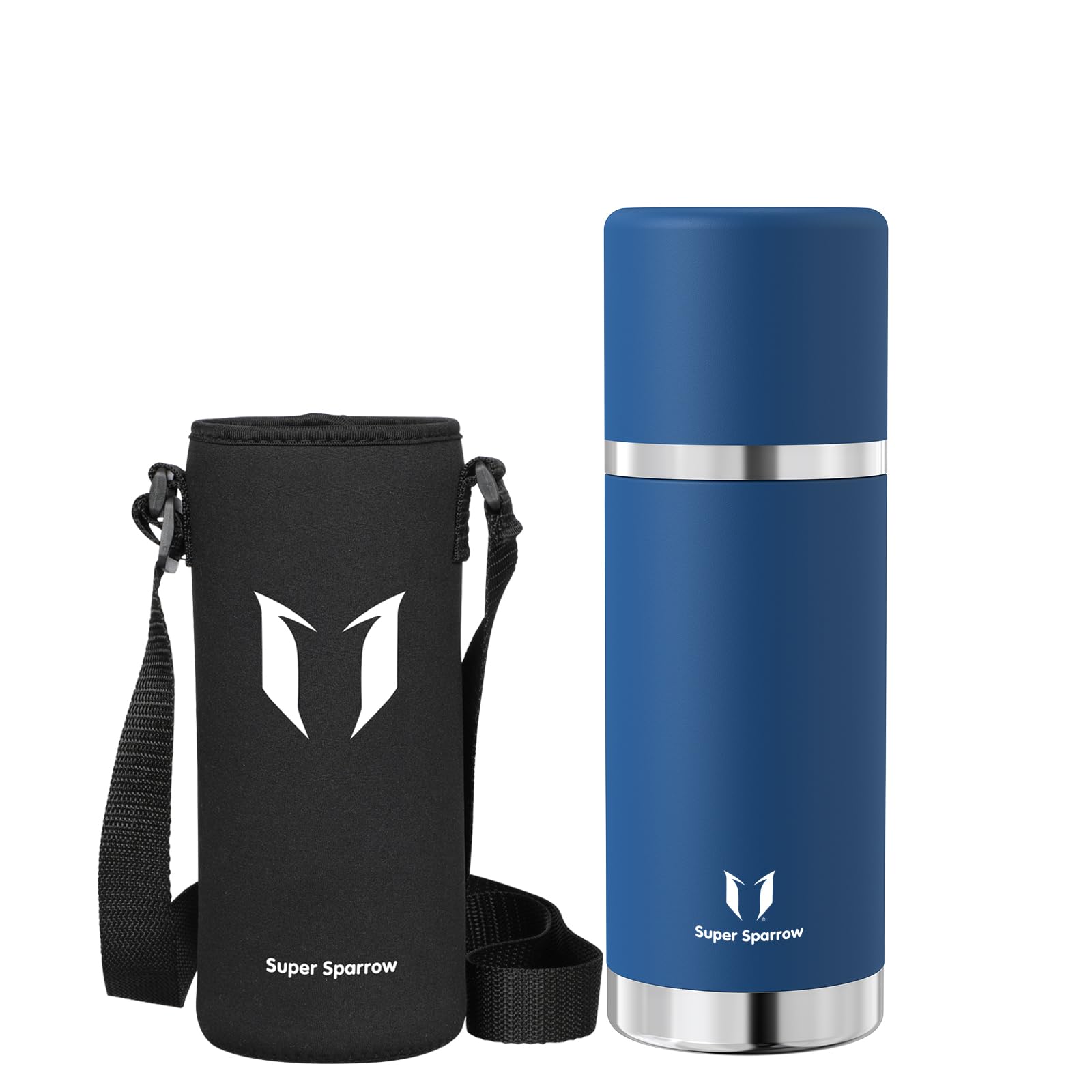Super Sparrow Stainless Steel Water Bottle - 750ml - Wide Mouth Vacuum Insulated Flask - BPA-Free ThermosBottle - Leakproof Lid Doubles as Cup