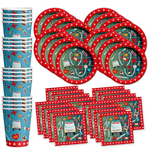 Medical- Doctor & Nurse Birthday Party Supplies Set Plates Napkins Cups Tableware Kit for 16