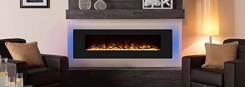 Miniatura 9 de Cheerway Chimenea eléctrica de 50 pulgadas con altavoz Bluetooth, calentador de chimenea de montaje en pared con 5 luces de punto y 7 ajustes de