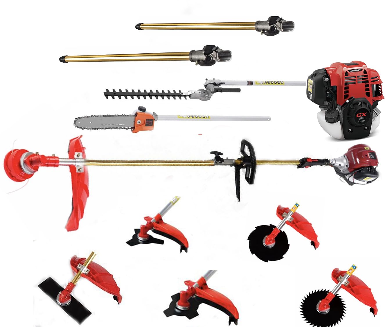 Desbrozadora Gx50 8 en 1 de 4 tiempos con 2 varillas de extensión para jardín