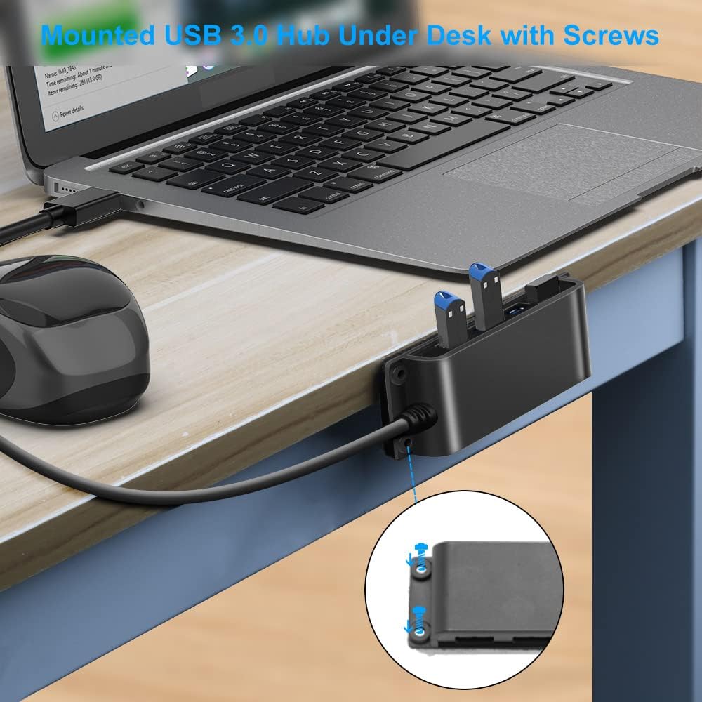 4-Port USB C Hub, USB 3.0 Mountable Desk USB Data Hub 3.0 Multiport Expander with 100CM Cable for MacBook, Mac Pro/Mini, iMac 2021, XPS, Surface Pro, Notebook PC, USB Flash Drives, Mobile HDD and More