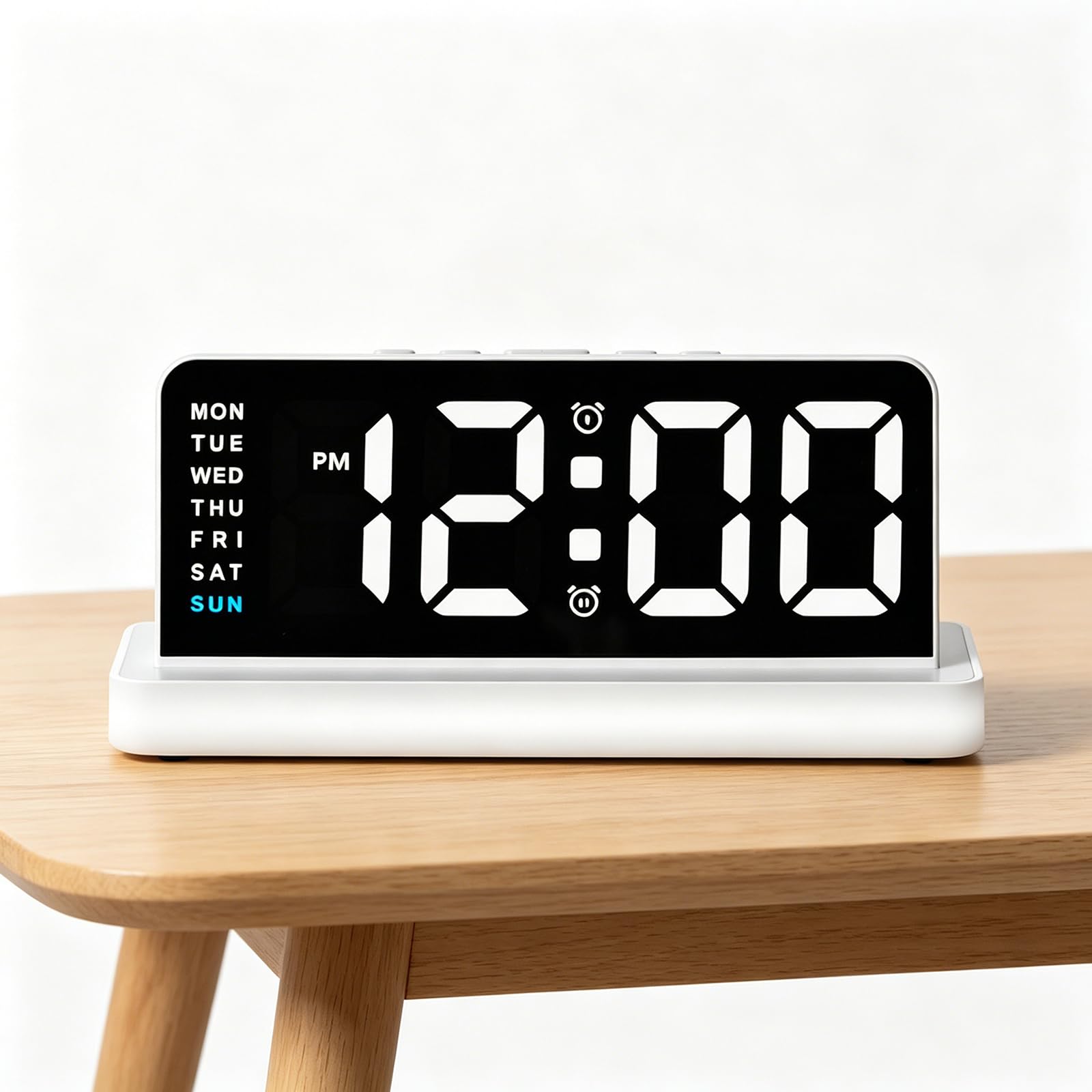 Reloj despertador compacto para escritorio de dormitorio, reloj LED digital con botón fácil con pantalla y luz nocturna para uso doméstico, alarma, luz nocturna LED, pantalla de día laborable,